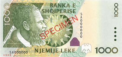 Aversul bancnotei 1000 lek albanezi
