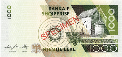 Reversul bancnotei 1000 lek albanezi