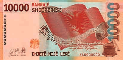 Reversul bancnotei 10000 lek albanezi