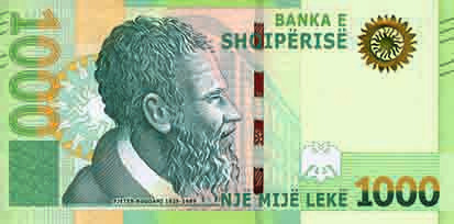 Aversul bancnotei 1000 lek albanezi