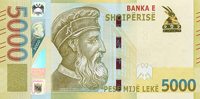 Aversul bancnotei 5000 lek albanezi