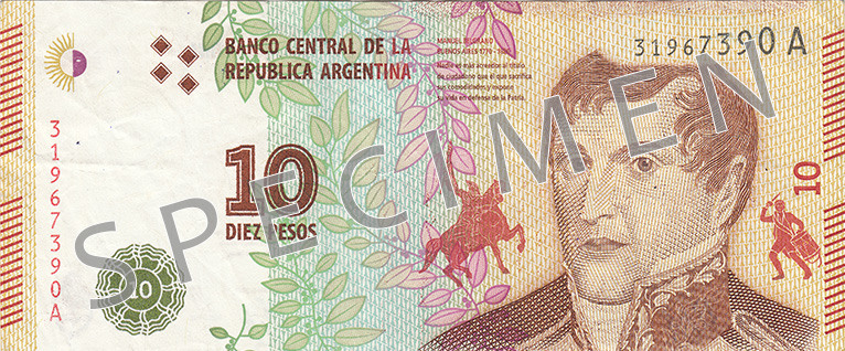 Aversul bancnotei de 10 Peso argentinian