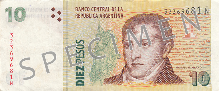Aversul bancnotei de 10 Peso argentinian
