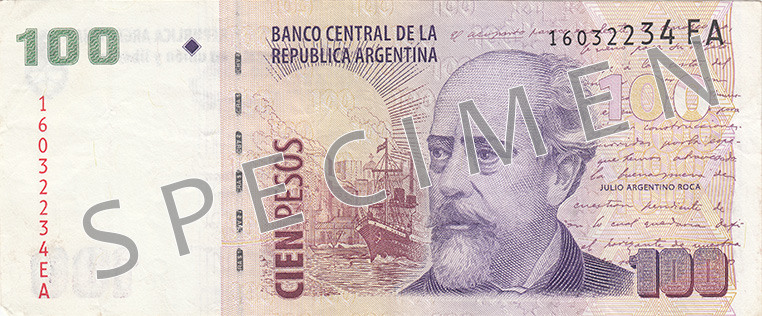 Aversul bancnotei de 100 Peso argentinian