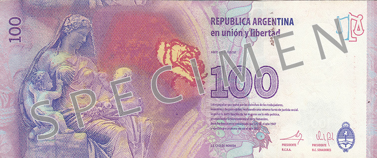 Reversul bancnotei de 100 Peso argentinian