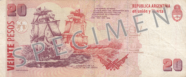 Reversul bancnotei de 20 Peso argentinian