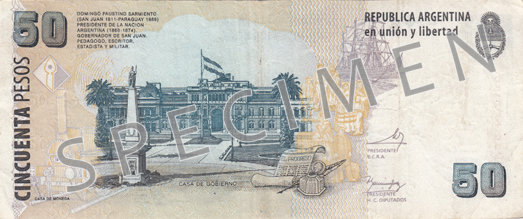 Reversul bancnotei de 50 Peso argentinian