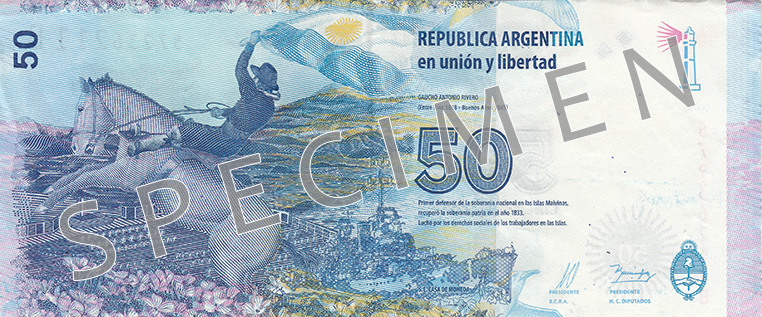 Reversul bancnotei de 50 Peso argentinian