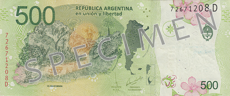 Reversul bancnotei de 500 Peso argentinian