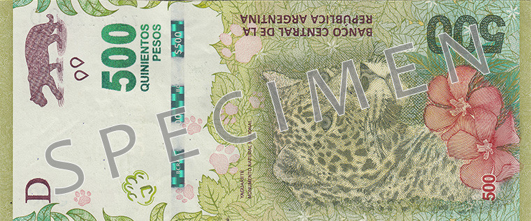 Aversul bancnotei de 500 Peso argentinian