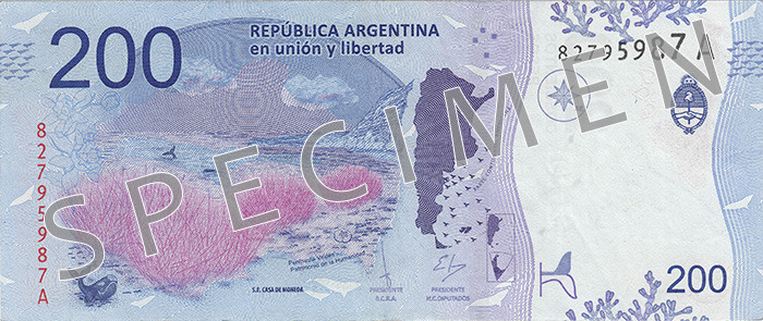 Reversul bancnotei de 200 Peso argentinian
