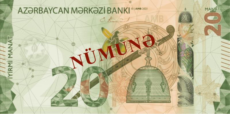 Obverse of banknote of 20 Azerbaijani manat 2021