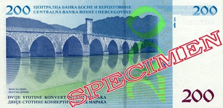 Reversul bancnotei de 200 mărci bosniace