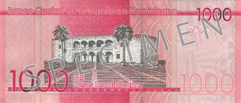 Reversul bancnotei de 1000 peso dominicani