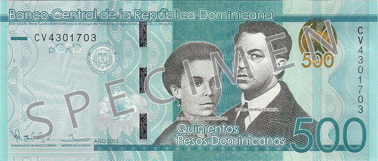 Aversul bancnotei de 500 peso dominicani