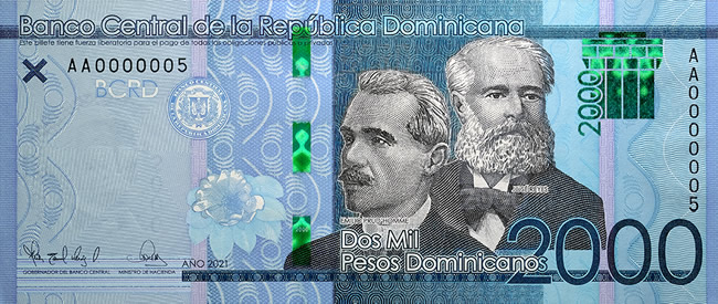 Aversul bancnotei de 2000 peso dominicani