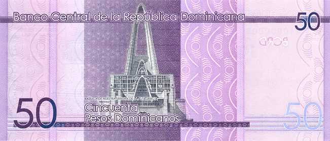 Reversul bancnotei de 50 peso dominicani