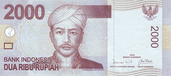 Aversul bancnotei de 2000 rupii indoneziene 2009