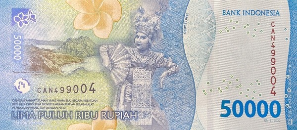 Reversul bancnotei de 50000 rupii indoneziene 2022