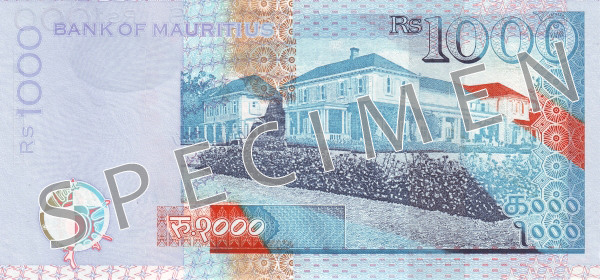 Reversul bancnotei de 1000 rupii mauritiene