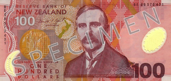 Aversul bancnotei de 100 dolari neozeelandezi
