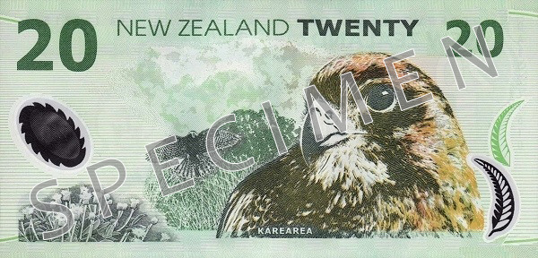Reversul bancnotei de 20 dolari neozeelandezi