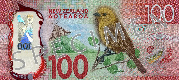 Reversul bancnotei de 100 dolari neozeelandezi