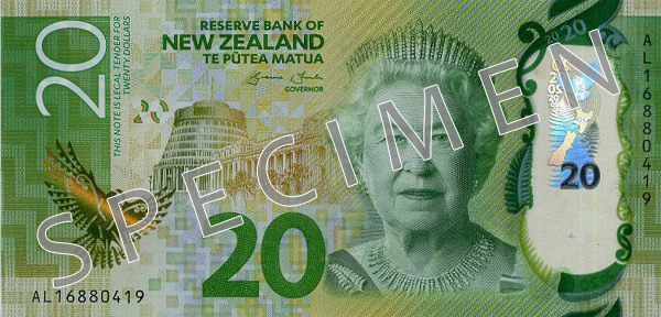 Aversul bancnotei de 20 dolari neozeelandezi