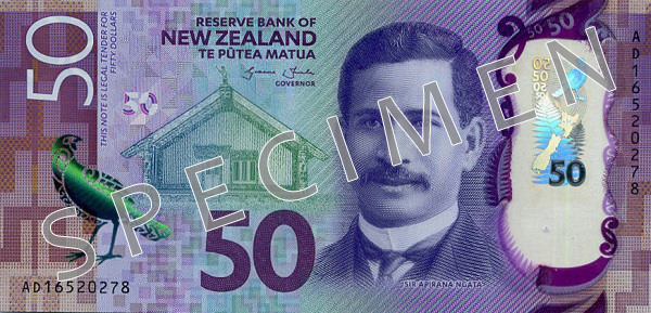Aversul bancnotei de 50 dolari neozeelandezi