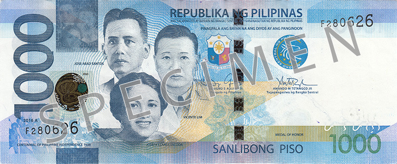 Aversul bancnotei de 1000 peso filipinezi