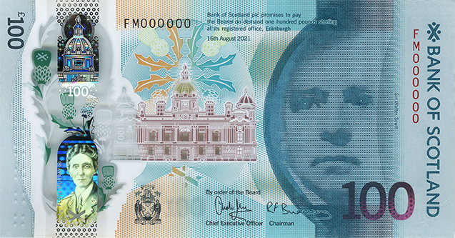 Aversul bancnotei de 100 lire scoțiene