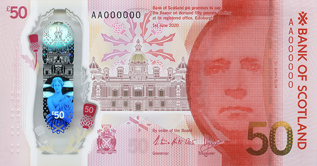 Aversul bancnotei de 50 lire scoțiene