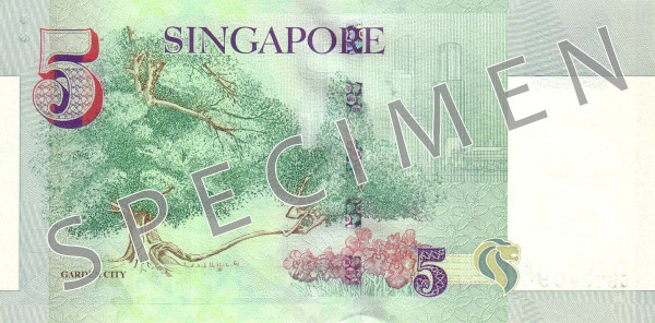 Reversul bancnotei de 5 dolari singaporezi