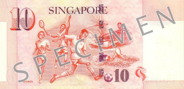 Reversul bancnotei de 10 dolari singaporezi