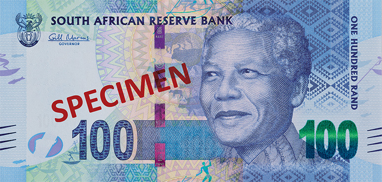 Aversul bancnotei de 100 rand sud-african