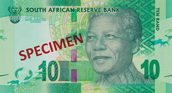 Aversul bancnotei de 10 rand sud-african