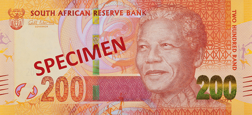Aversul bancnotei de 200 rand sud-african