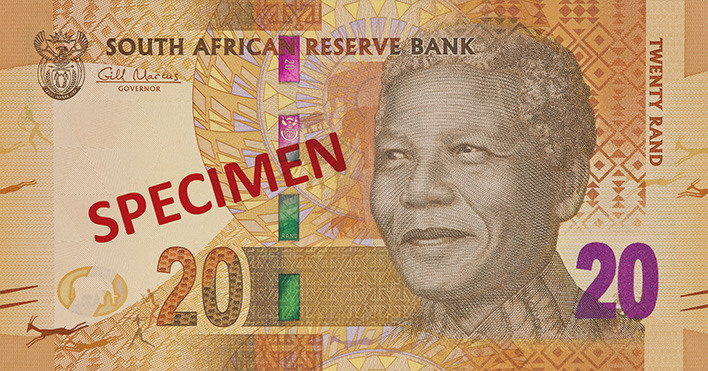 Aversul bancnotei de 20 rand sud-african