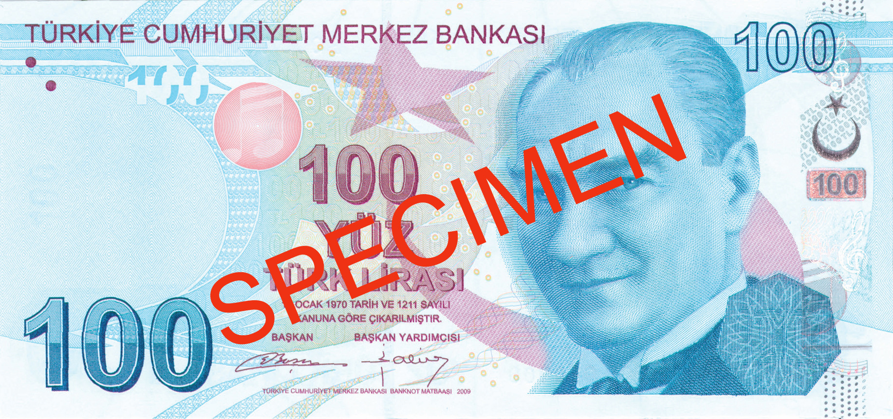 Aversul bancnotei de 100 lire turcești