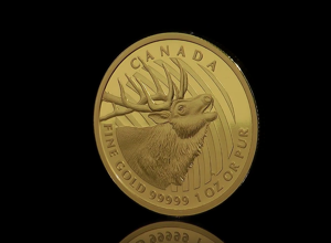 Monedă de aur frunza de arțar Canadiană seria „Call of the Wild”, aur de investiții