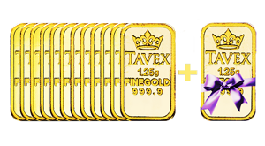 12 tavex branded 1.25 gram gold bar with purity engraving and one bonus